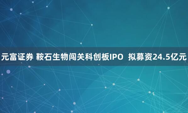 元富证券 鞍石生物闯关科创板IPO  拟募资24.5亿元